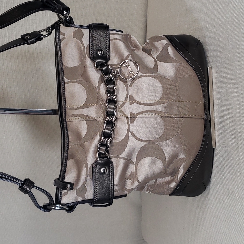 COACH SIGNITURE PRINT LEATHER AND CANVAS CROSSBODY BAG BFPM-08-093